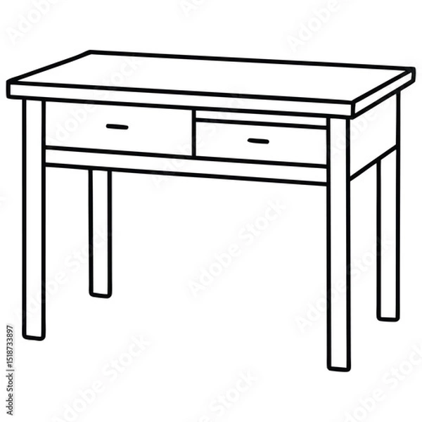 Obraz Desk with monitor isolated on transparent background in line art style