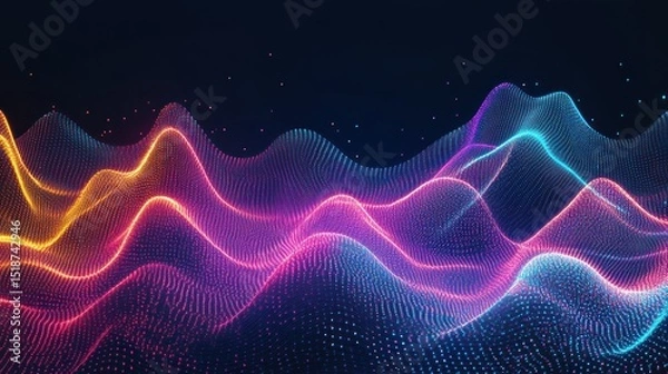 Obraz Abstract, vibrant, colorful wave patterns of glowing particles on a dark background