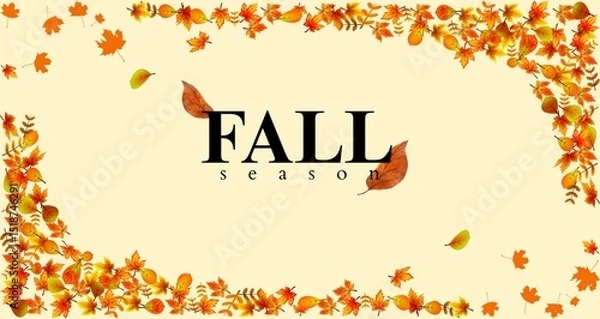 Obraz A festive image, announcing the "FALL season" in bold, black lettering against a light beige background.