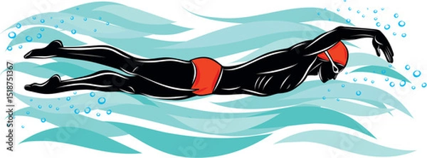 Obraz Swimmer performing a front crawl stroke, capturing speed and fluid movement.