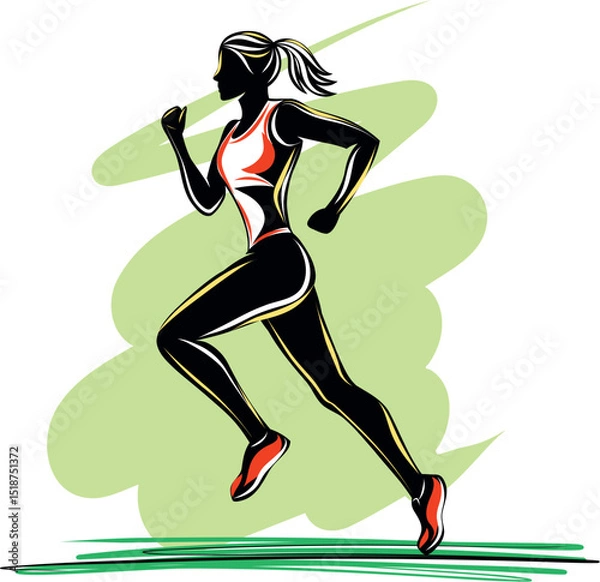 Obraz Female athlete running, capturing energy and speed in a dynamic pose.