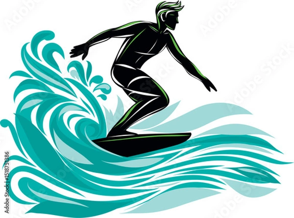 Obraz Surfer catching a wave, showcasing motion and aquatic energy.
