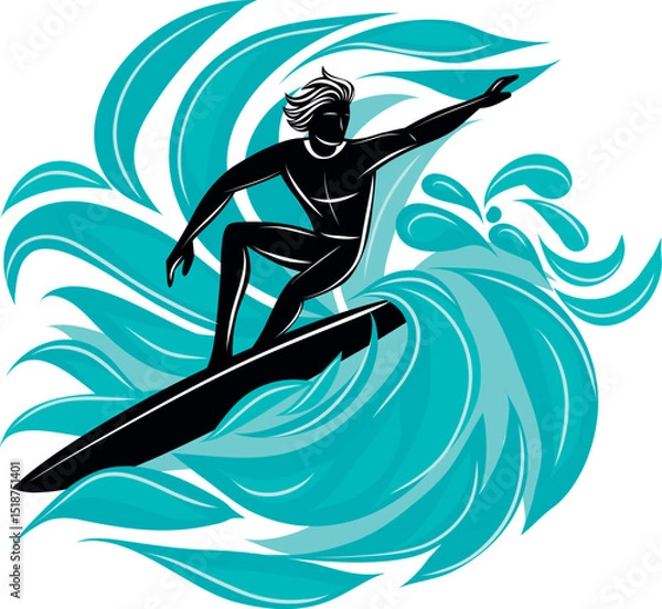 Obraz Surfer catching a wave, showcasing motion and aquatic energy.