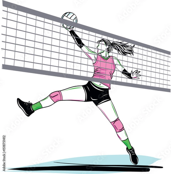 Obraz Volleyball player jumping to block a ball during a match.