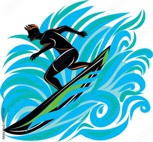 Obraz Surfer catching a wave, showcasing motion and aquatic energy.