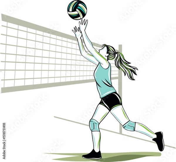 Obraz Volleyball player jumping to block a ball during a match.