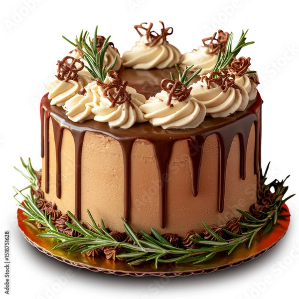 Fototapeta Beautiful round cake with intricate decoration, isolated on transparent background for bakery designs.