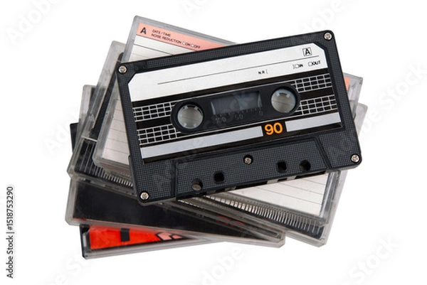 Fototapeta Stack of retro audio tapes