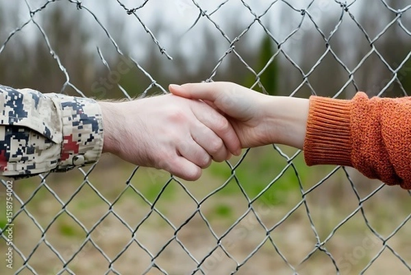 Obraz Human connection amidst barriers outdoor setting emotional moment nature background close-up view relationship concept