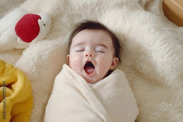 Obraz Infant yawning during nap time cozy bedroom candid photography soft textures close-up view serenity of childhood