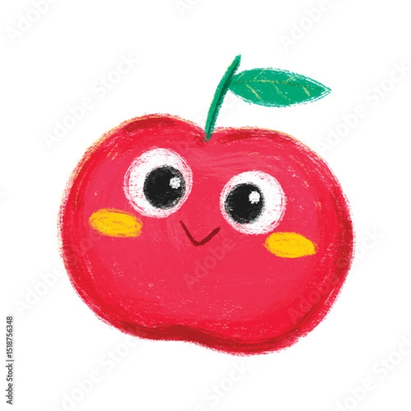Fototapeta cute apple cartoon in crayon style editable Colorful vector hand drawn illustration for children. baby designs for cards, poster decorations, t-shirt prints, stickers, icons and others