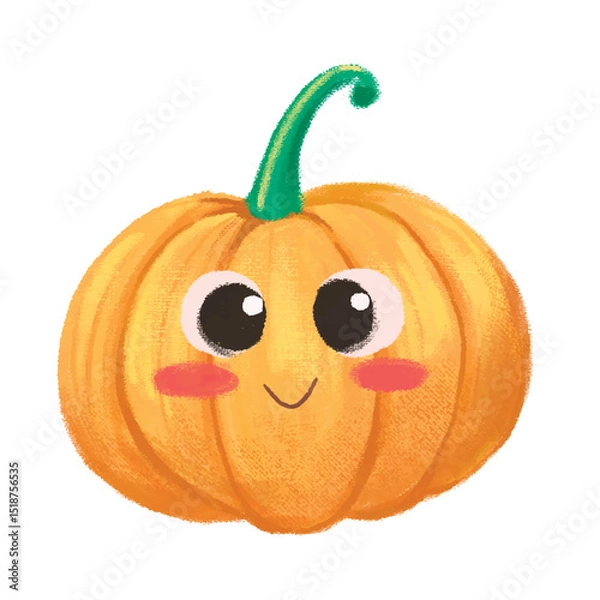 Fototapeta cute pumpkin cartoon in crayon style editable Colorful vector hand drawn illustration for children. baby designs for cards, poster decorations, t-shirt prints, stickers, icons and others
