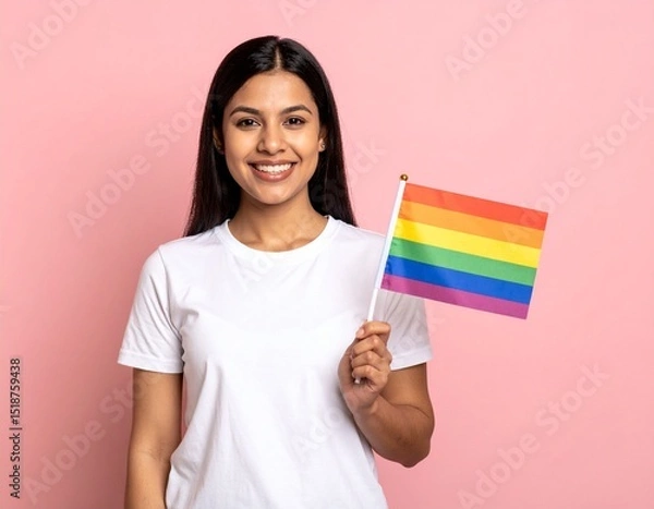 Fototapeta Minimalist Pride Flag Image with Person in White T-Shirt