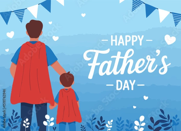 Obraz Father and Child in Matching Superhero Capes – Happy Father’s Day Greeting Card Illustration

