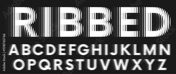 Obraz Alphabet with ribbed glass effect. Geometric typography set with bold capital letters distorted by vertical ribbing. Creative sans serif font with distortion through glass. Vector illustration