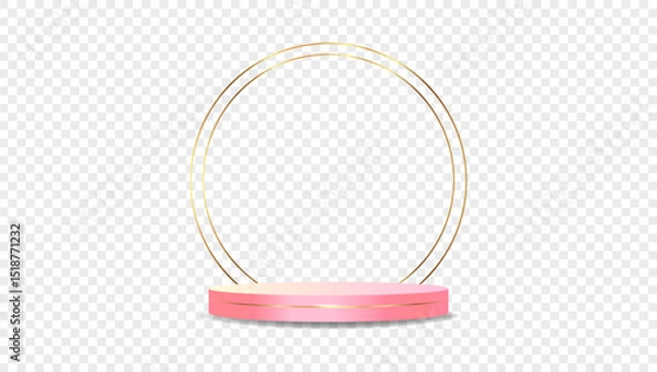 Fototapeta Podium pink on transparent background Vector 3d. Template Stand for product presentation studio showroom awards. Product display mockup.