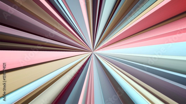 Obraz Vivid radial lines extend outward from center in balanced geometric pattern blending retro pastel hues with digital art aesthetics. Converging stripes or rays in soft muted tones. Vector background