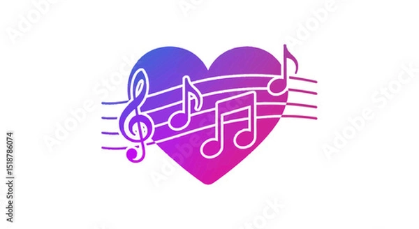 Fototapeta Melodic Heart: A heart shaped gradient containing musical notes floats serenely, embodying the harmony of love and melody.