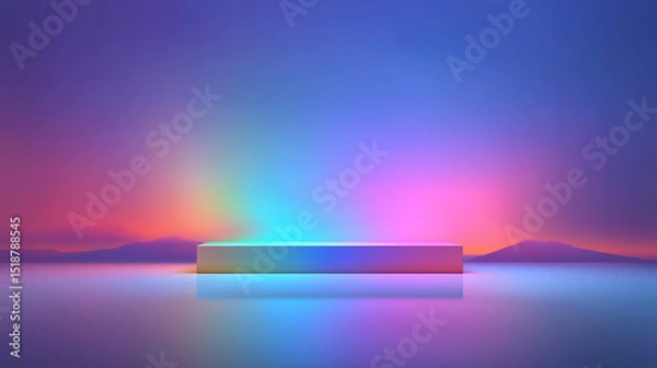 Obraz 夕暮れの空とネオンライトが映える近未来的な建築空間の3Dアート