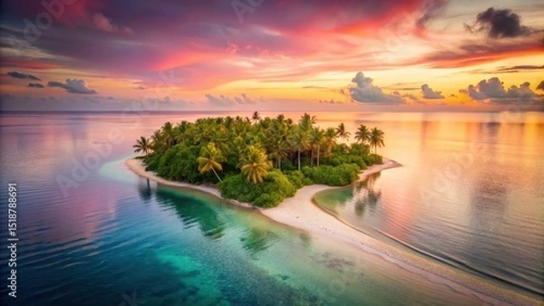 Fototapeta Serene Island Paradise at Sunset A Lush Tropical Oasis with Vibrant Colors and Tranquil Waters