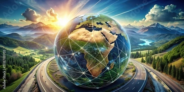 Fototapeta Global Interconnectivity A Vision of Planetary Unity and Seamless Transportation on a Majestic Landscape
