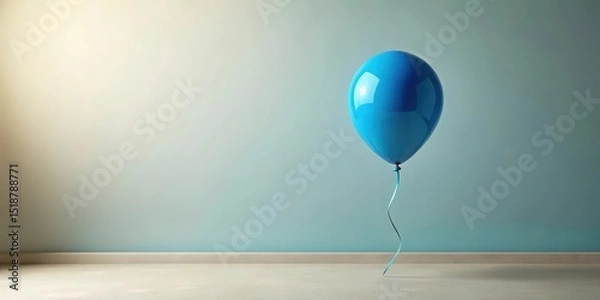 Fototapeta A single vibrant blue balloon floats gently near a light beige floor against a serene teal wall, creating a minimalist yet evocative scene.