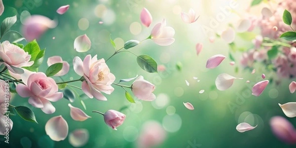 Fototapeta Delicate Pink Blossoms Dancing in Gentle Breeze, Petals Falling Gracefully on a Sunny Day