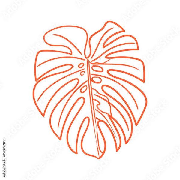 Obraz Hand-drawn illustration of a tropical leaf, a minimalist lineart drawing of a tropical leaf