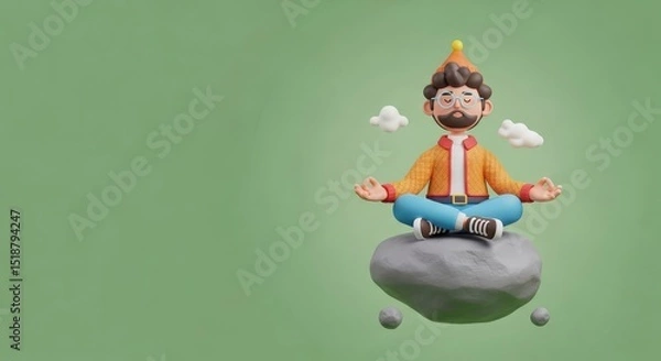 Fototapeta 3D Character Meditating in Lotus Position on a Cloud
