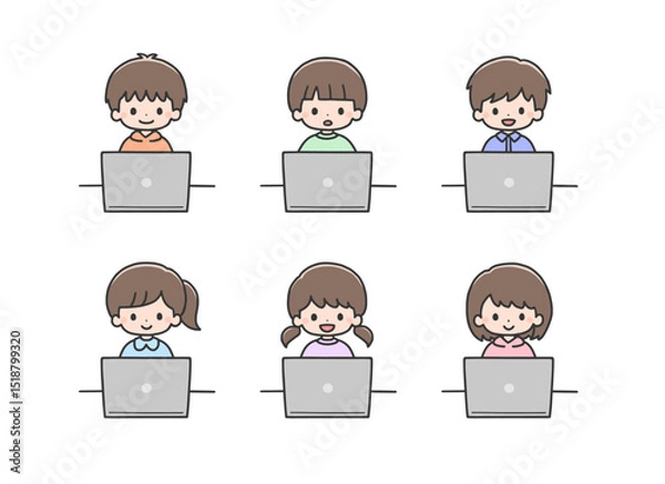 Obraz ノートパソコンを操作する子どもたち