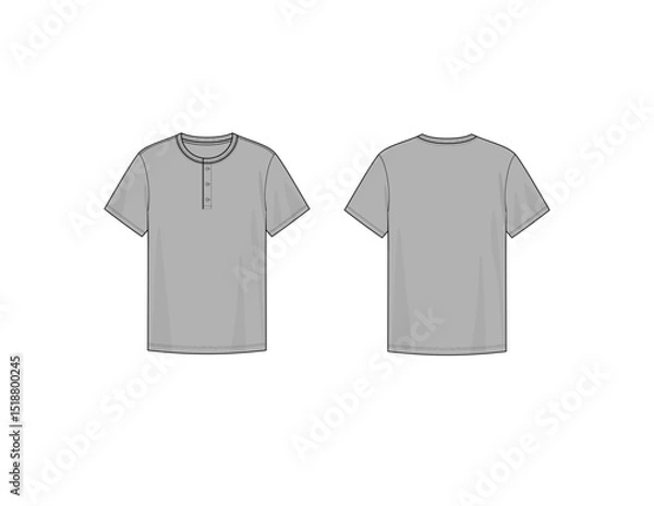 Obraz Men'w Henley Short Sleeve Technical Flat Sketch Vector
