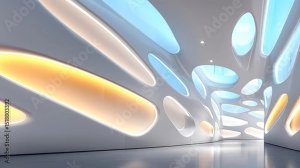 Fototapeta Futuristic Organic Architecture Interior Design  Abstract White Curves  Soft Lighting  Cir