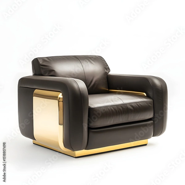 Obraz A sleek leather chair with gold accents, modern and elegant, isolated on white background.