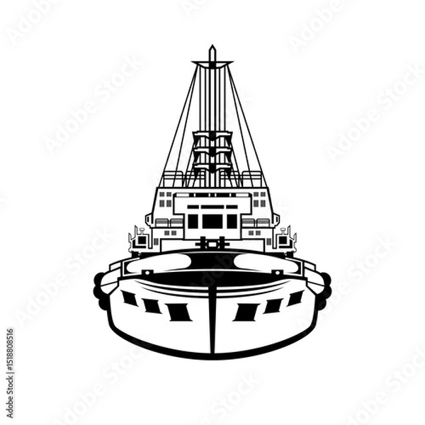 Fototapeta sailing ship front view black and white vector illustration
