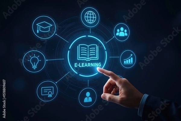 Fototapeta E learning online education digital technology