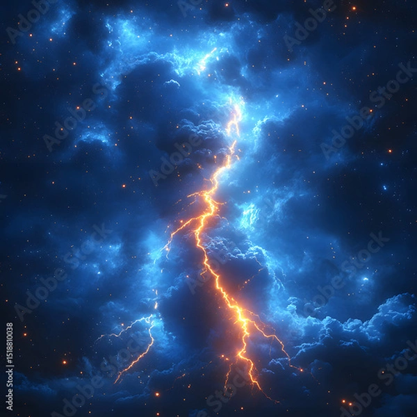 Obraz Electric blue lightning bolt with vibrant energy, illuminating against the backdrop.