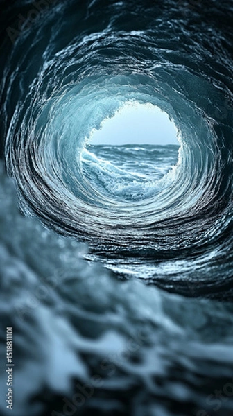 Fototapeta A swirling abstract black hole with dynamic waves spiraling into darkness, evoking depth, mystery, and cosmic power. A concept design for space, sci-fi, and galactic visualizations.

