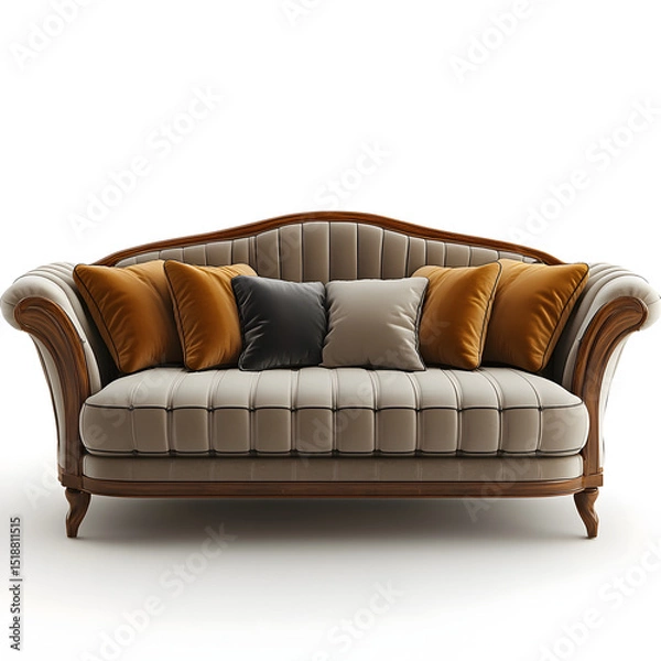 Fototapeta Elegant sofa bed, with a refined design and soft upholstery, offering both style and comfort, isolated on a white background.