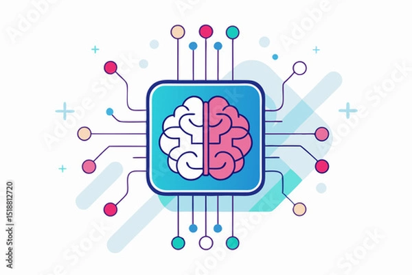 Fototapeta artificial intelligence brain chip neon