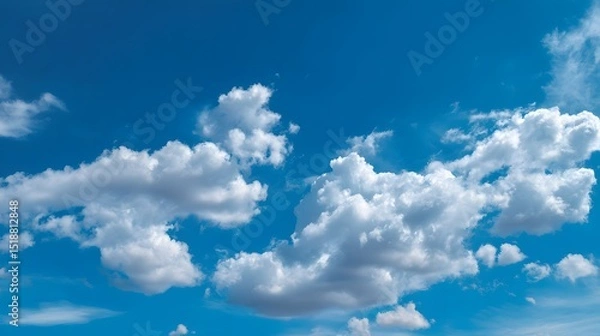 Fototapeta Expansive blue sky dotted with soft wispy clouds in a serene open summer atmosphere