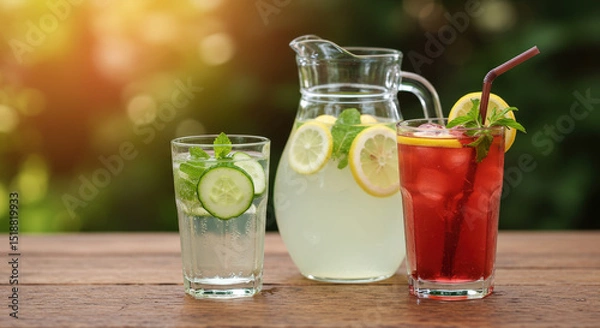 Obraz Refreshing Infused Water Cucumber, Lemon & Mint Cold Beverages