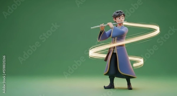 Fototapeta 3D Character Girl Playing Violin with Musical Notes