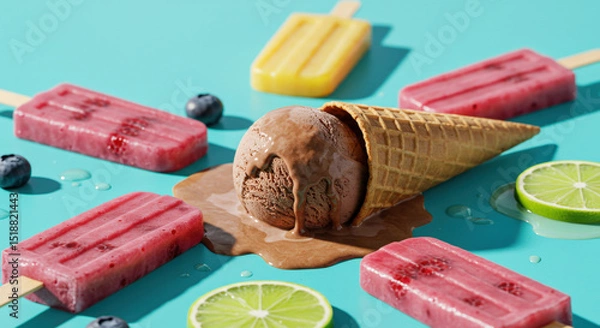 Obraz Summer Delights Melting Ice Cream and Colorful Popsicles