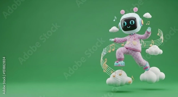 Fototapeta 3D Character Pink Robot Waving Cheerfully