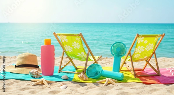 Obraz Summer Beach Essentials Sun Protection, Relaxation, and Fun in the Sun