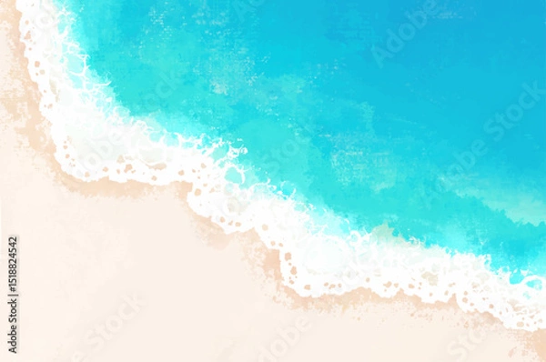 Obraz 水彩風の海、砂浜と波のイラスト素材