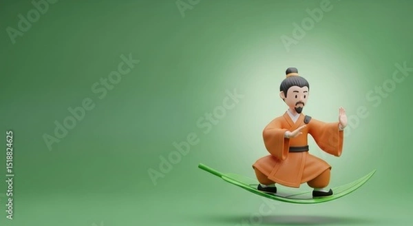 Fototapeta 3D Character Samurai in Armor with Katana Sword