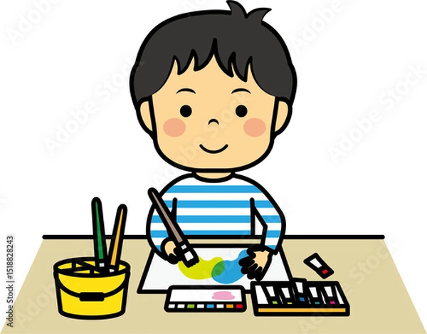 Obraz 水彩画を描く男児