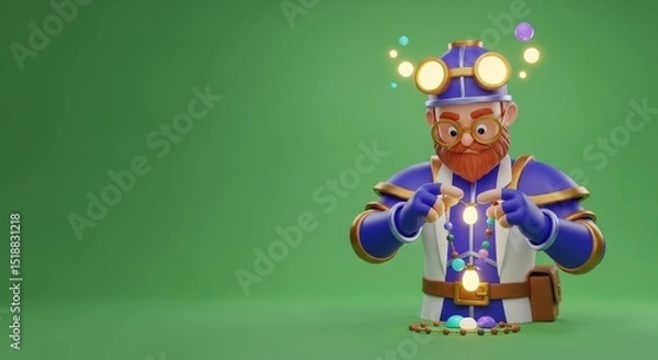 Fototapeta 3D Character Robot Knight with Sword and Shield