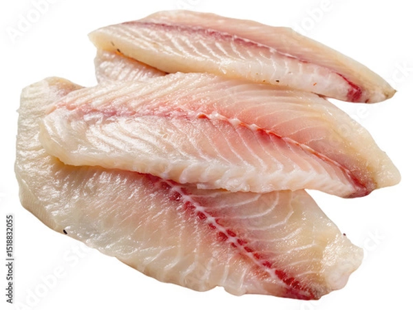 Obraz Slices of raw tilapia fillet fish isolated on white background. Suitable for marketing or business purposes. PNG file